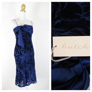 Hutch Anthropologie Navy Blue Andina Bow Front Midi Dress Size XS 0 2